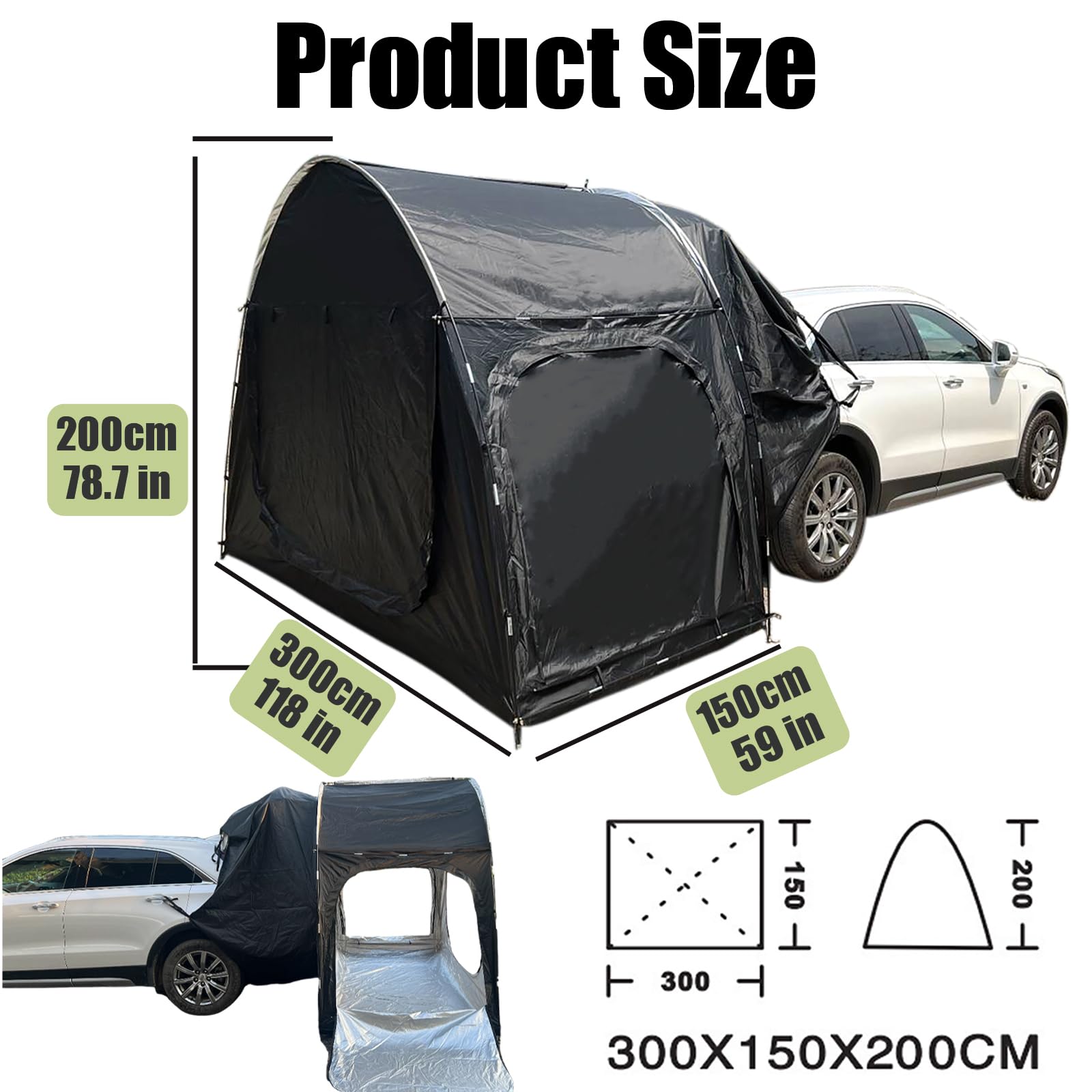 Tenda per auto con portellone posteriore per 2-3 persone, con 3 canali di grandi dimensioni, protezione solare, per il campeggio, impermeabile, durevole, per viaggi semoventi/lunghi