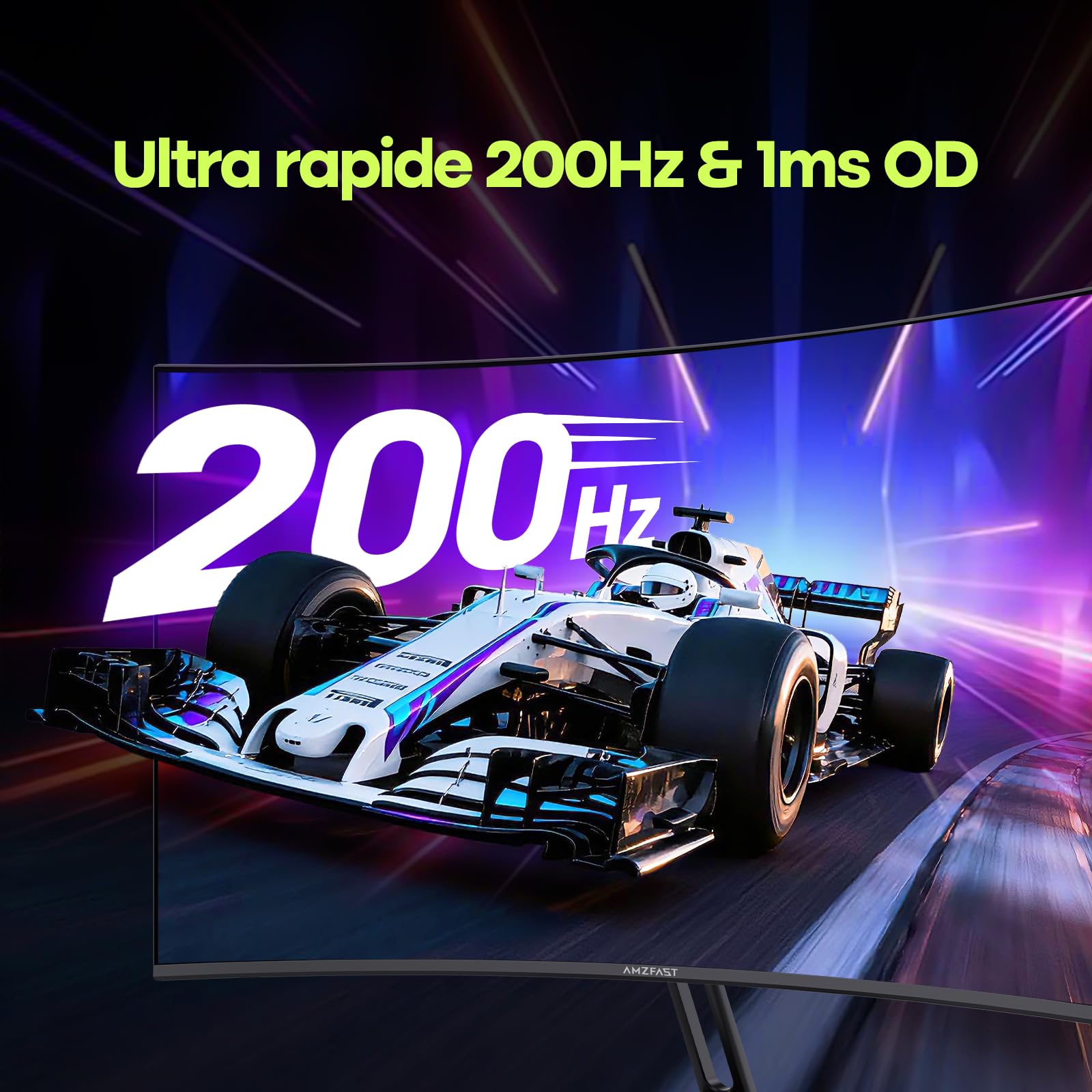 Amzfast Écran PC Gaming 27 Pouces Incurvé, 2K QHD(2560 x 1440), 200Hz Moniteur, 1ms MPRT, 1500R, sRGB 134%, Adpative Sync, HDR400, Eyes-Care,VESA 100 x 100, HDMI 2.0 x 2/DP 1.4 x 2, AMZG27C1Q - 4