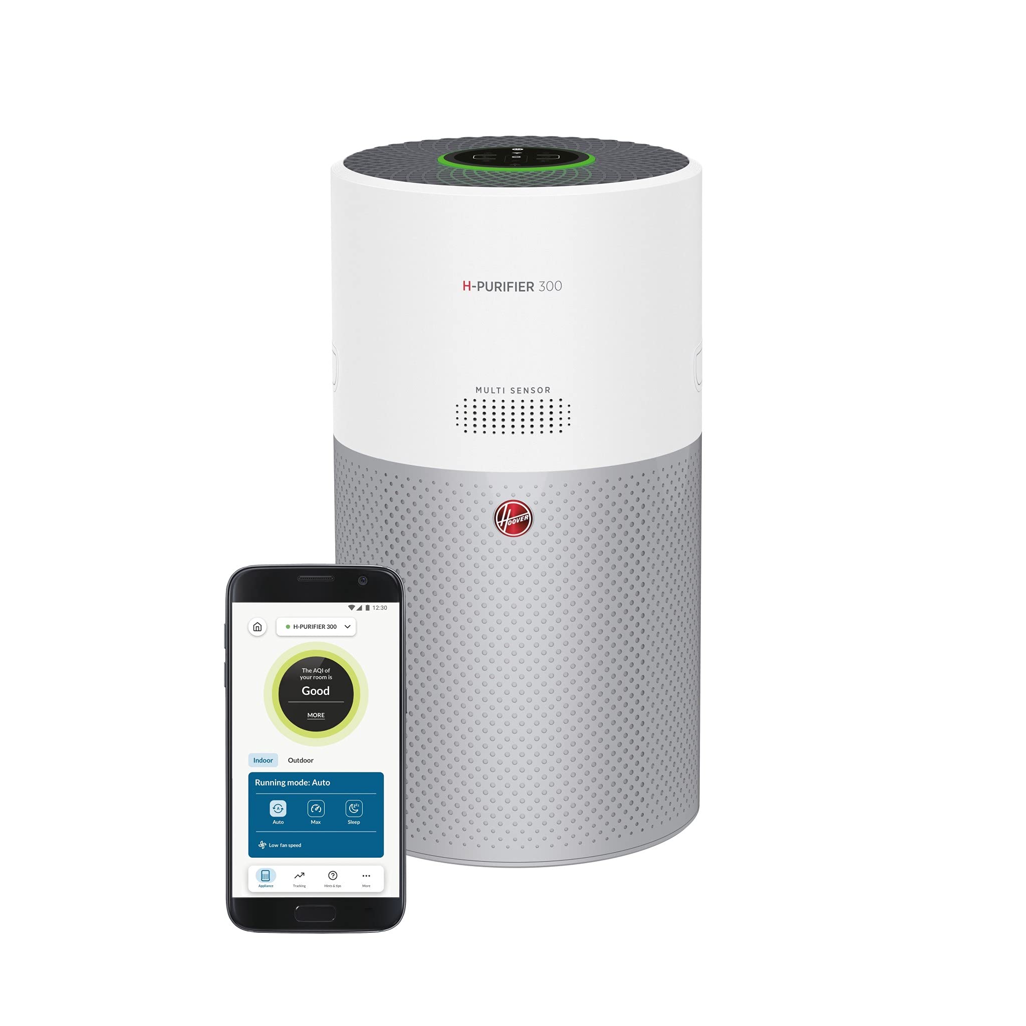 Hoover White & Silver Air Purifier 300 - Hepa Air Purifier, Removes 99.97% Of Allergy Particles, Pollen, With Fast-Acting H-Trifilter Filtration System, Bluetooth Connectivity