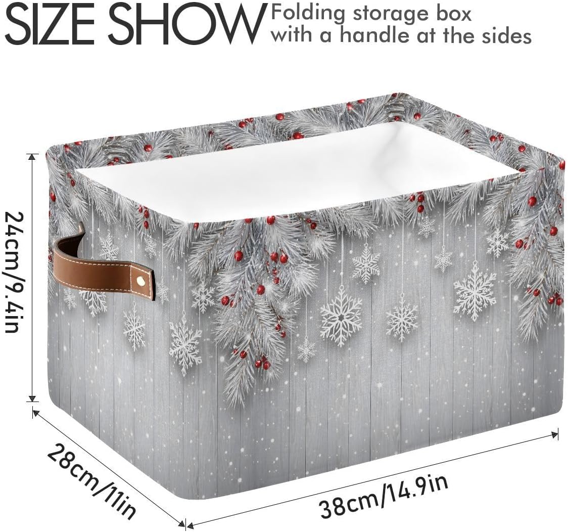 Bolaz Foldable Storage Basket, Cube Organizer Bins Silver Christmas Tree Snowflake Cube Bag Dual Handles for Closet Shelf image 4