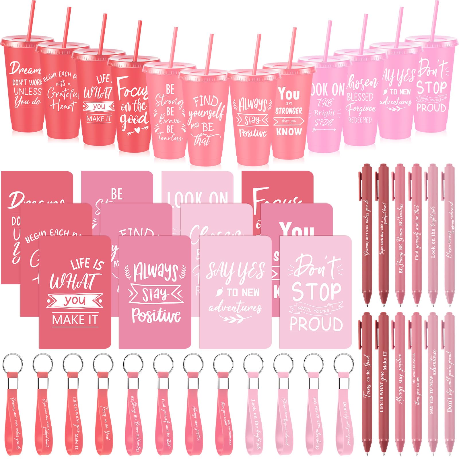 Set da 12 set/48 pezzi di ispirazione per il riconoscimento dei dipendenti, tazze di plastica da 680,4 g, penne, quaderni, portachiavi, regali per ufficio, scuola, insegnanti, personale e colleghi