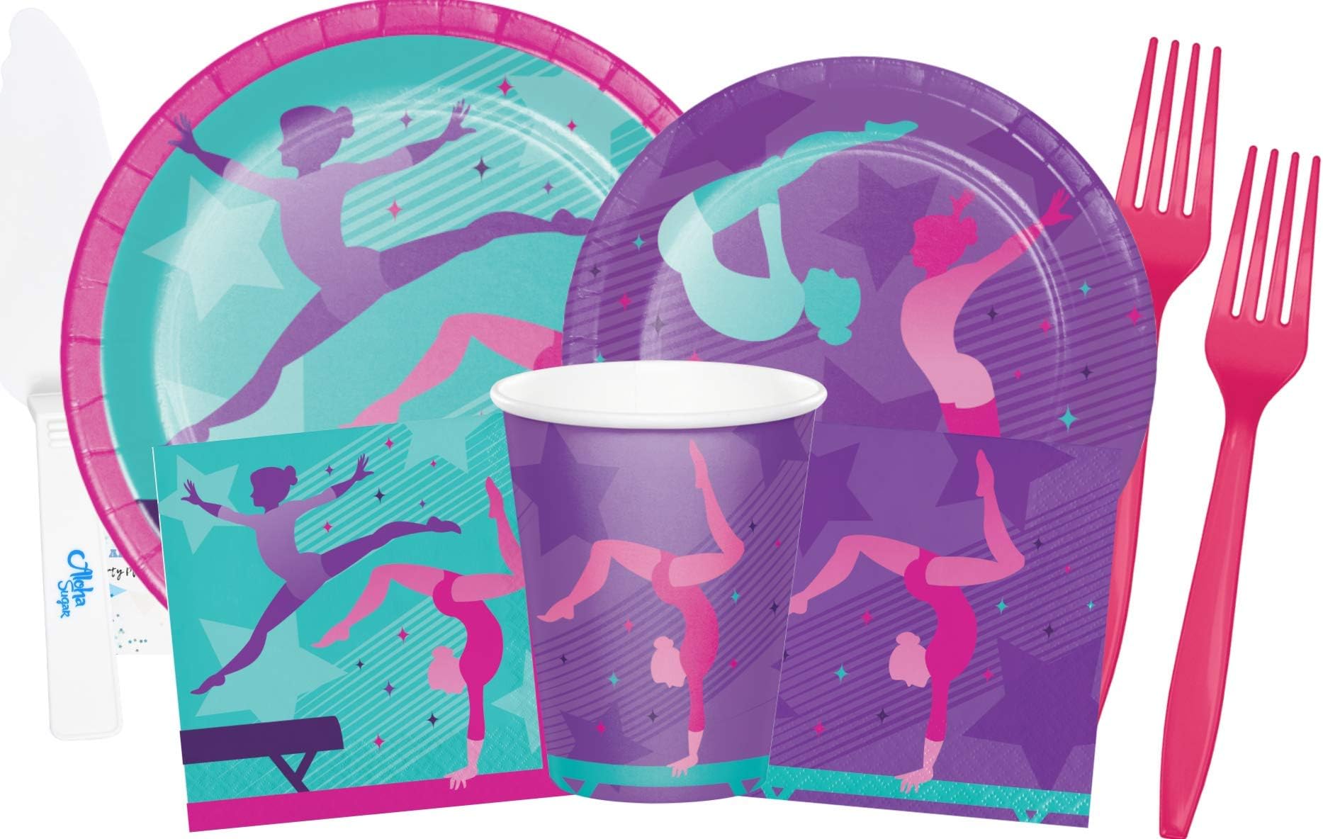 Gymnastics Party Supplies and Decorations - Gymnastics Party Plates and Napkins Cups & Forks for 16 People - Perfect Gymnastics Birthday Party Decorations and Gymnastics Birthday Party Supplies!