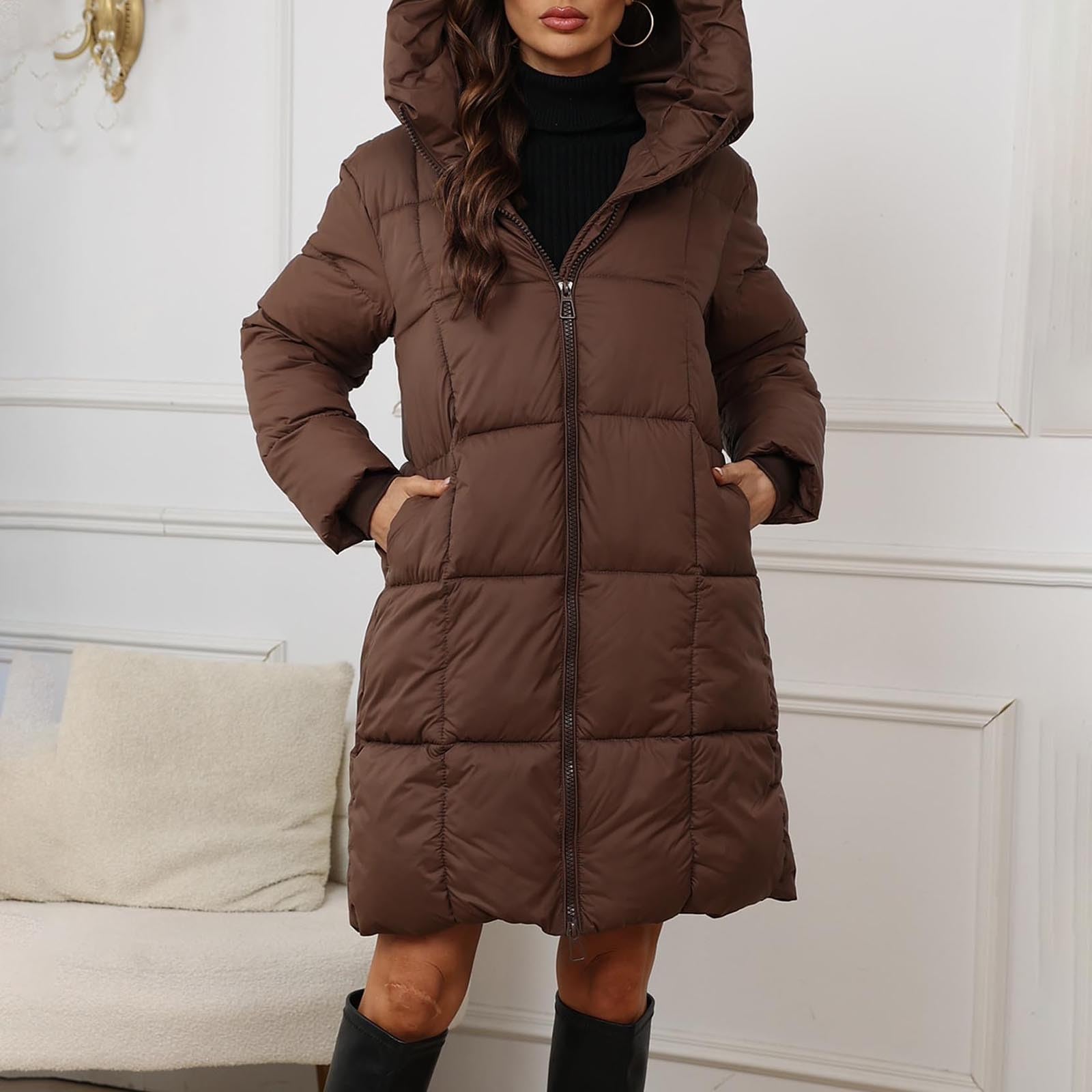 Angxiwan Winterjacke Damen Lang Warm Wintermantel Leicht Daunenjacke Winter Puffer Jacke Outdoor Steppmantel Reißverschluss Daunenmantel mit Kapuze übergang Mantel Parka