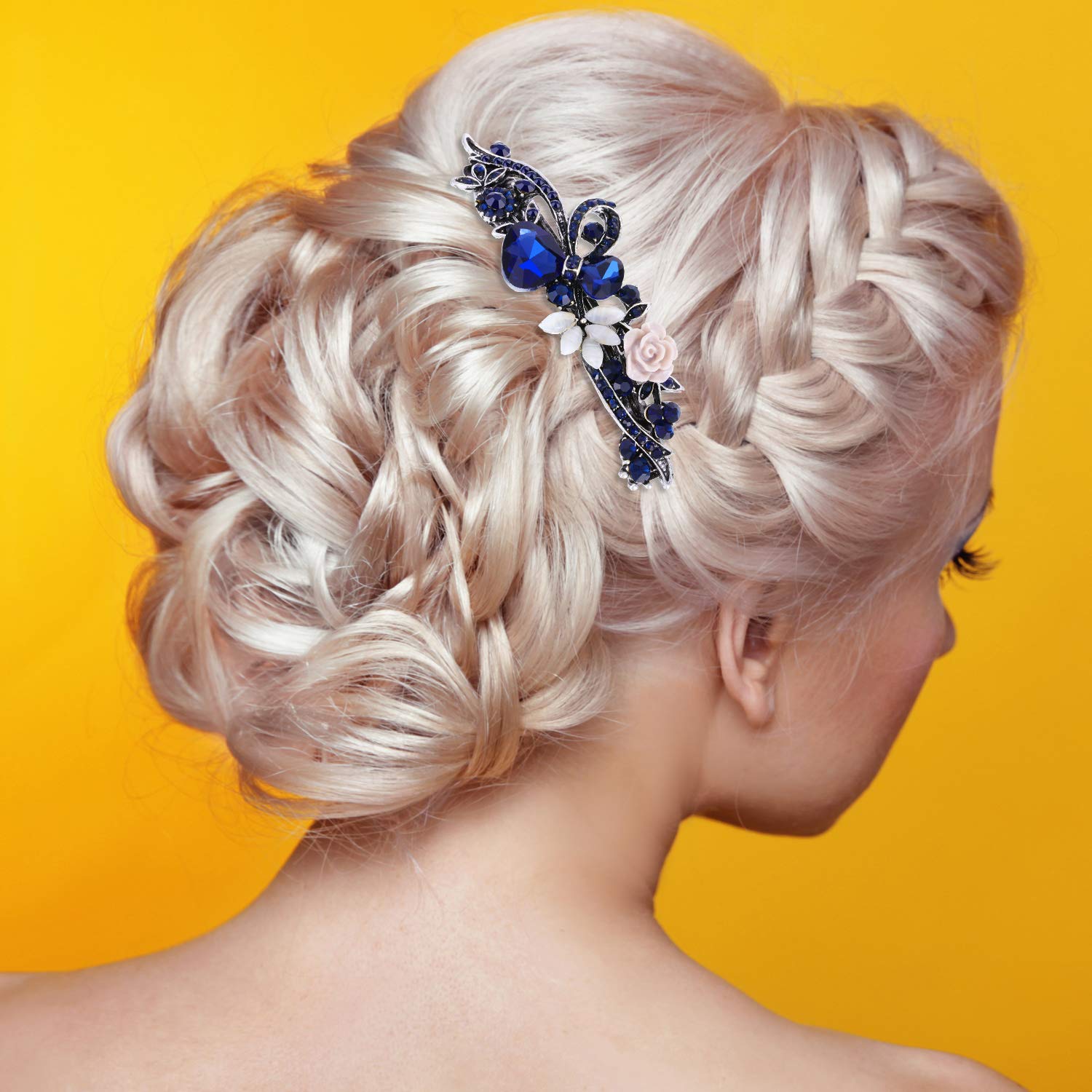 5 Pieces Crystal Rhinestones Hair Barrettes Large Flower Butterfly Pearl French Vintage Clip Wedding Navy Hair Jewelry for Thick long Hair for Women(Exquisite Style) - Image 6