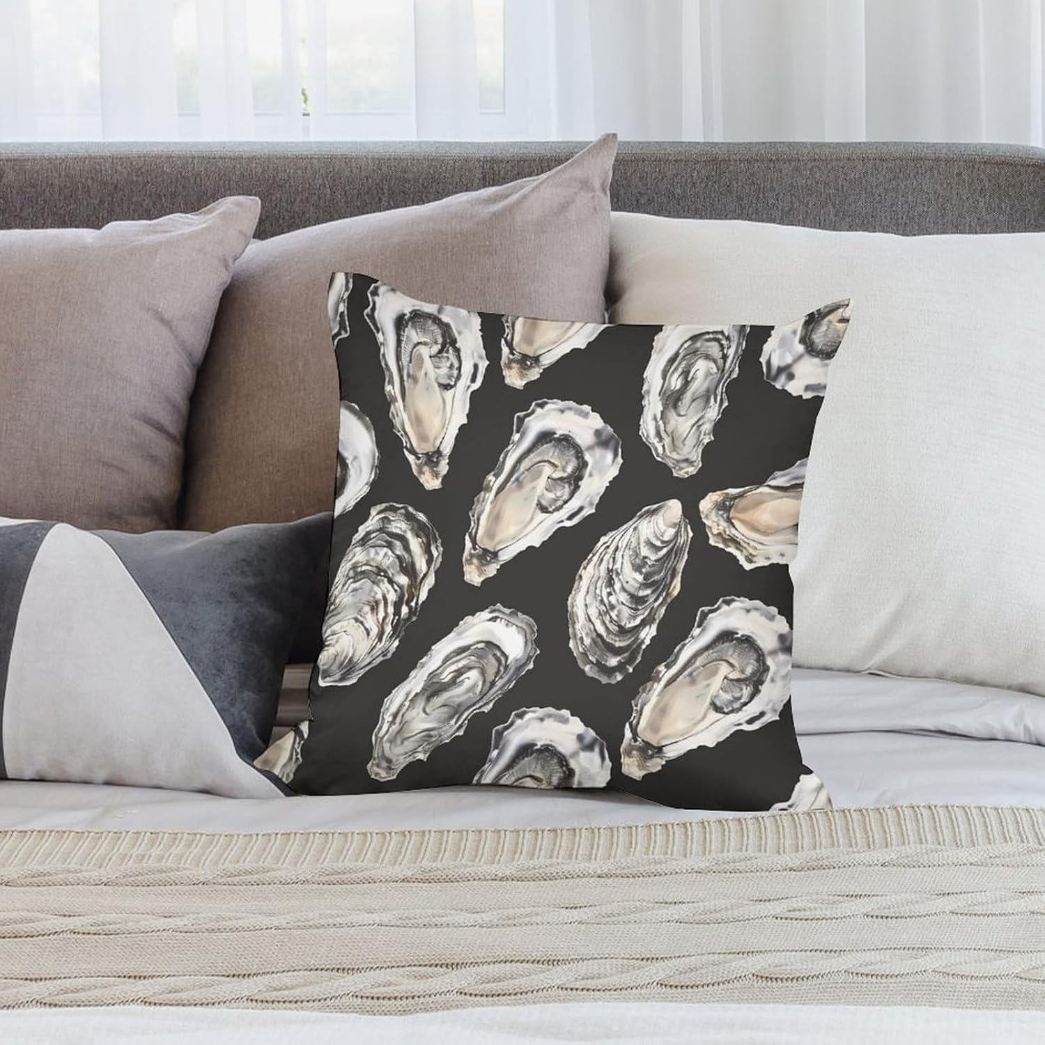 Oyster Printed Throw Pillow Case 4 Pcs Soft Pillowcases Pillows Covers Sofa Bed Decor 12/14/16/17/18/20/22/24/32 Inches