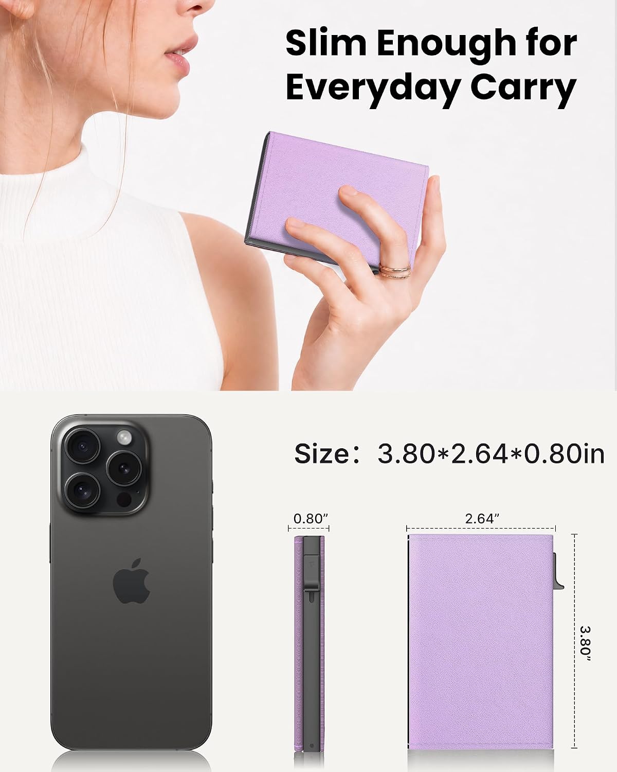 Small Wallet for Women: Slim Pop-Up Card Holder with RFID Blocking, ID Window and Cash Slot for Small Bags, Lavender Purple