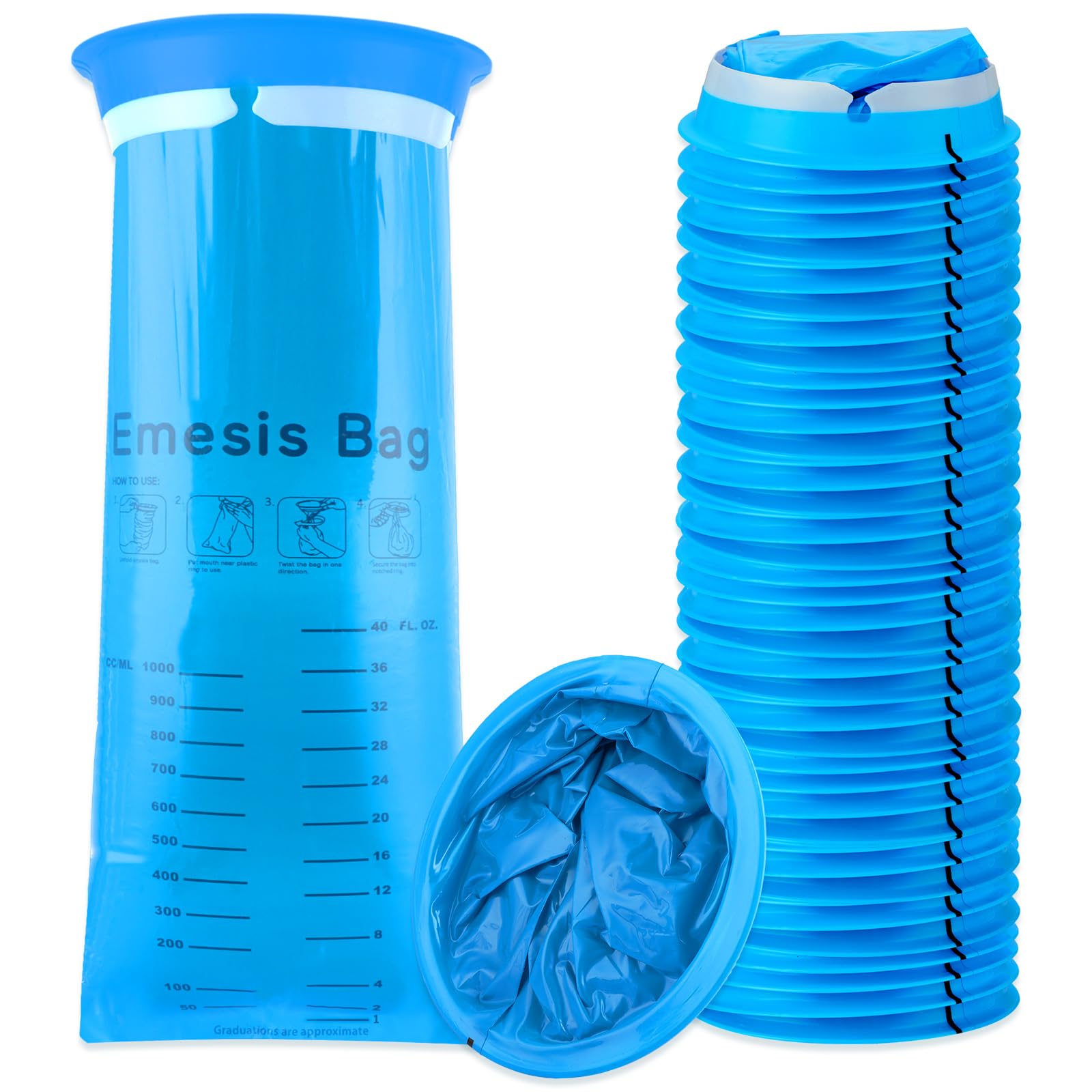 ASelected 25Pcs Sick Bags, 1000ml High Density Vomit Bags Disposable Barf Bags with Snap, Blue Emesis Bag for Car Travel Motion Sickness, Morning Sickness, Pregnant Woman