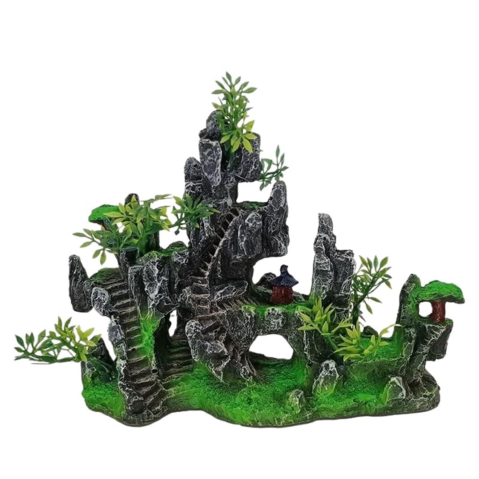 Akwarium dekoracyjne góry, 1 sztuka Wiszący most z żywicy Hill Rockery Ozdoba do akwarium Szara