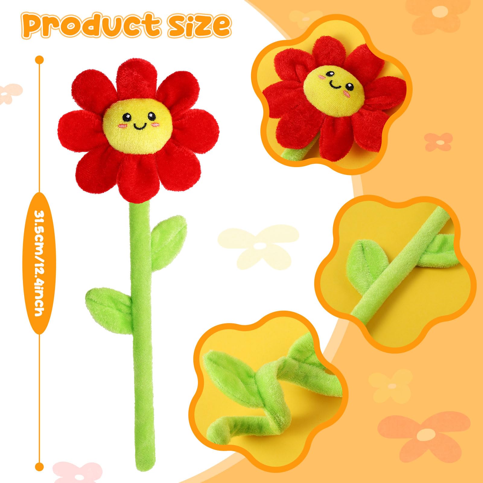 18 pezzi di peluche a forma di fiore sorridente farcito steli pieghevoli peluche morbido floreale 32 cm per laurea 2025 festa della mamma San Valentino ragazza, fidanzata, moglie, famiglia e