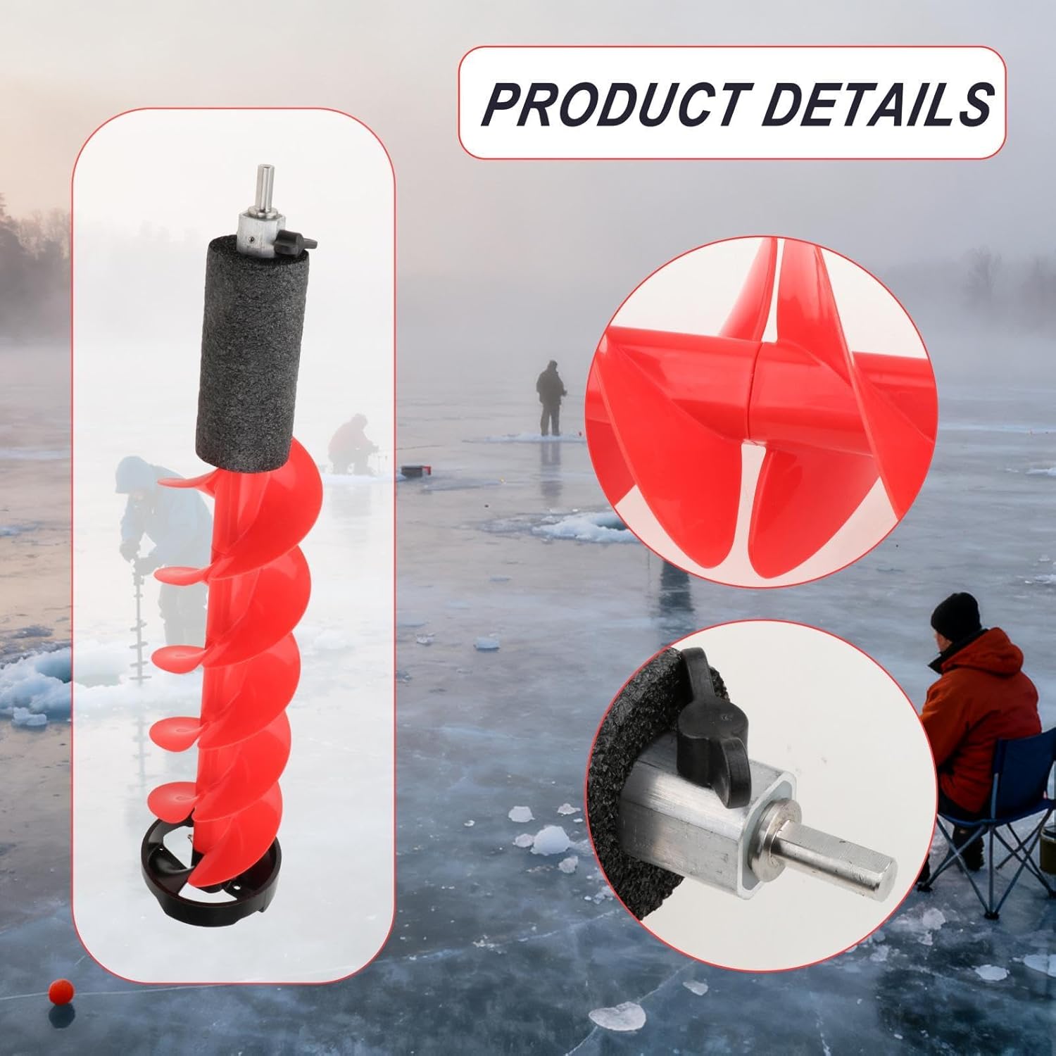 Ice Drill Auger for Fishing, Sturdy Metal Ice Auger with Fast Cutting Blades, Winter Sports Outdoor Fishing Supplies- 6 inch