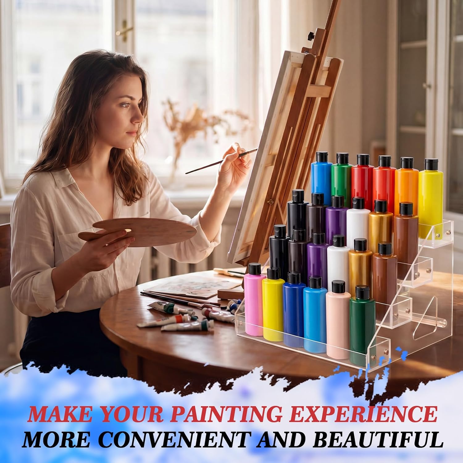 AceOrbit 8.45oz/250 ml Acrylic Paint Organizer for 24 Bottles