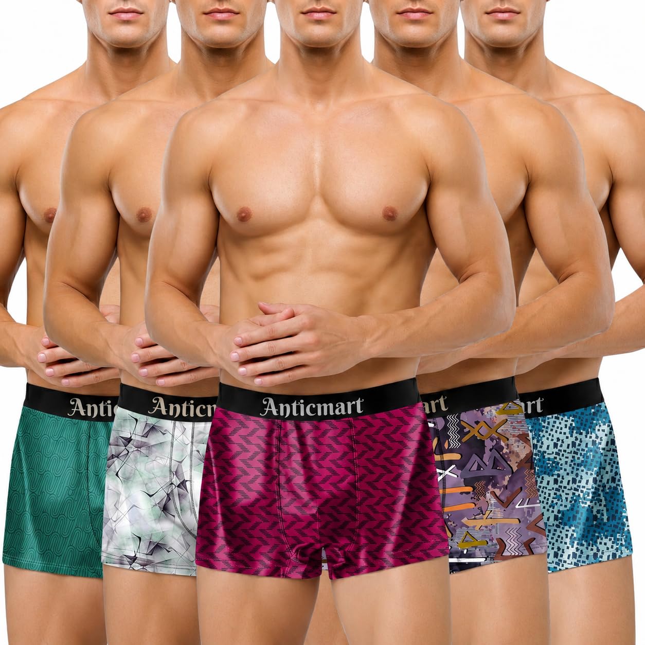 Men’s Printed Boxer Briefs Pack of 5 | Soft Stretch Breathable Trunks Underwear for Men | Multicolor Designer Innerwear for Men-picture-45
