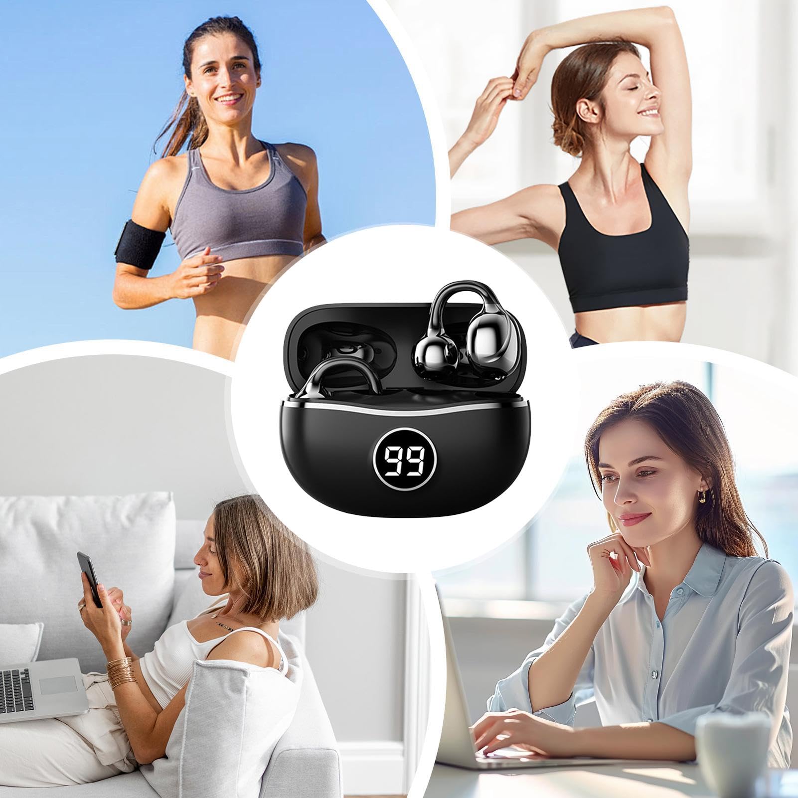 Generisch Cuffie aperte con clip, cuffie per fitness, ABS + PC, auricolari aperti senza fili, comode cuffie per esercizi sportivi che funzionano