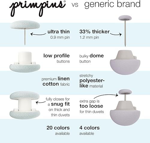 Miniatura 4 de Primpins Clips de edredón - Versión 2023 - 20 colores disponibles - Cierre de pasador de bloqueo - Botones de tela de lino de perfil bajo - Evita