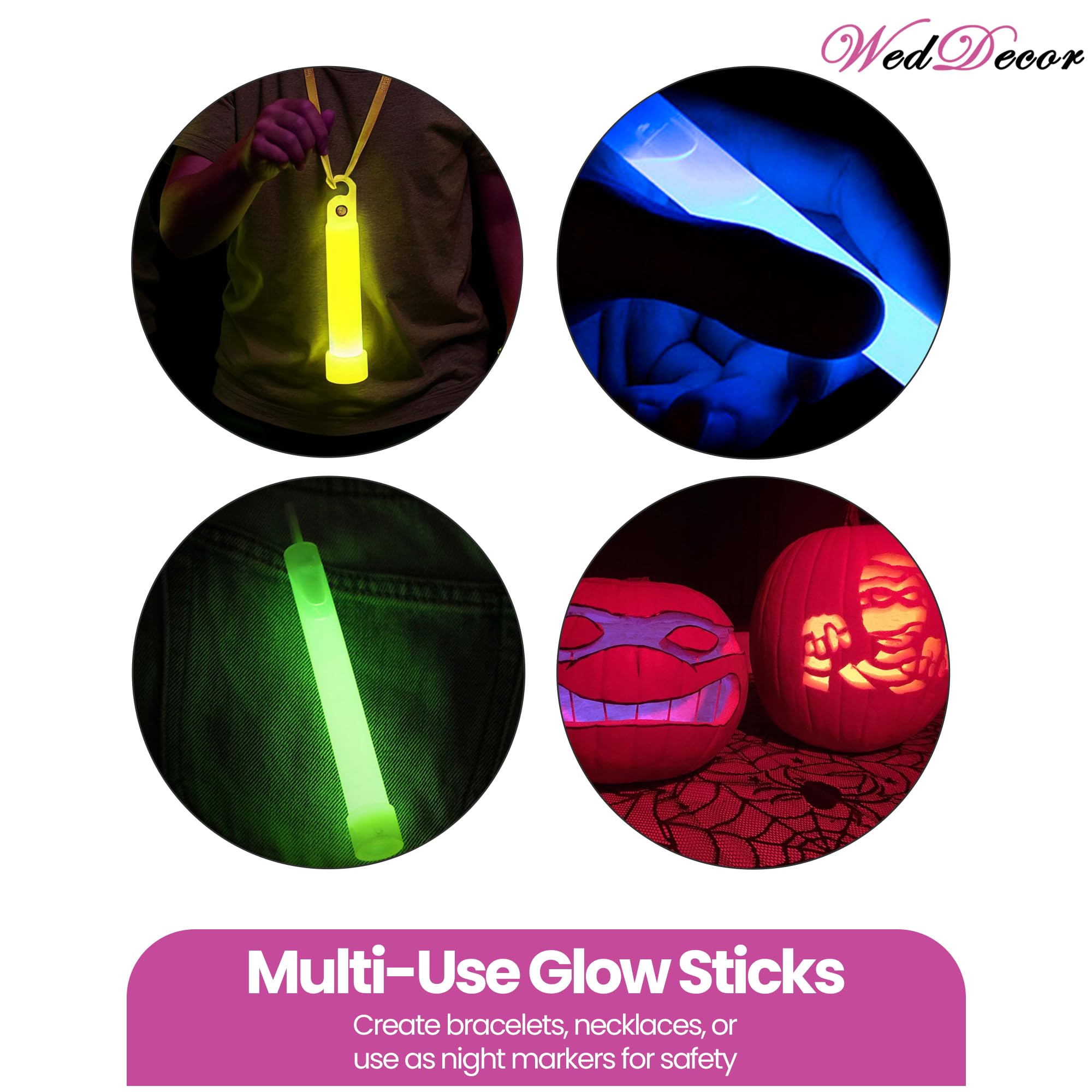 WedDecor Neón Barra Luminosa Tubos Fluorescente 6 Inches 25pcs Verde Brilla en la Oscuridad