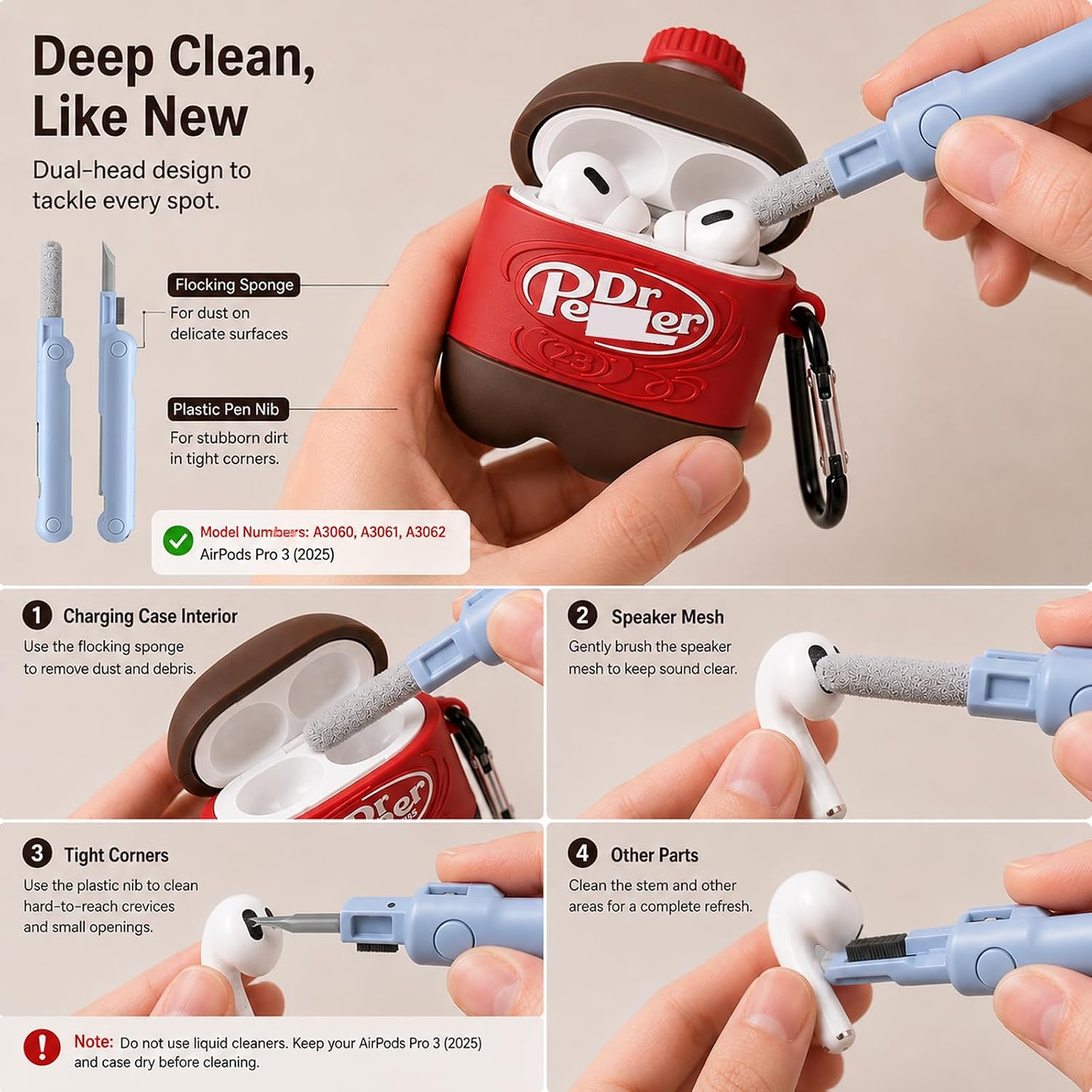 Cute 3D Drink-Themed Silicone Case for AirPods Pro 3rd Gen (2025) - Funny Beverage Design, Shockproof, Dustproof, with Cleaning Kit & Keychain for Girls & Boys image 3