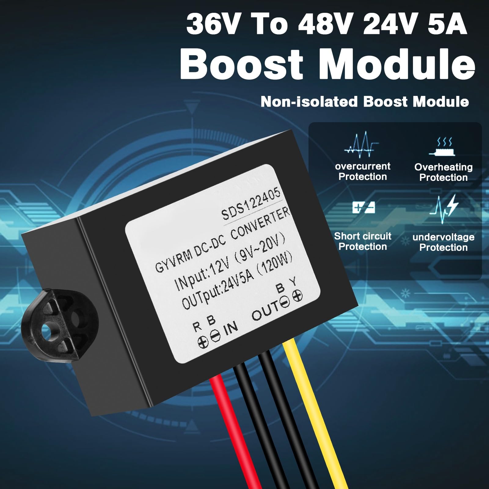 DEWIN 12V auf 24V Spannungswandler, DC-Boost-Wandler DC-DC-Leistungswandler 12V auf 24V 5A Boost-Modul 120W Step-Up-Modul Spannungsregler