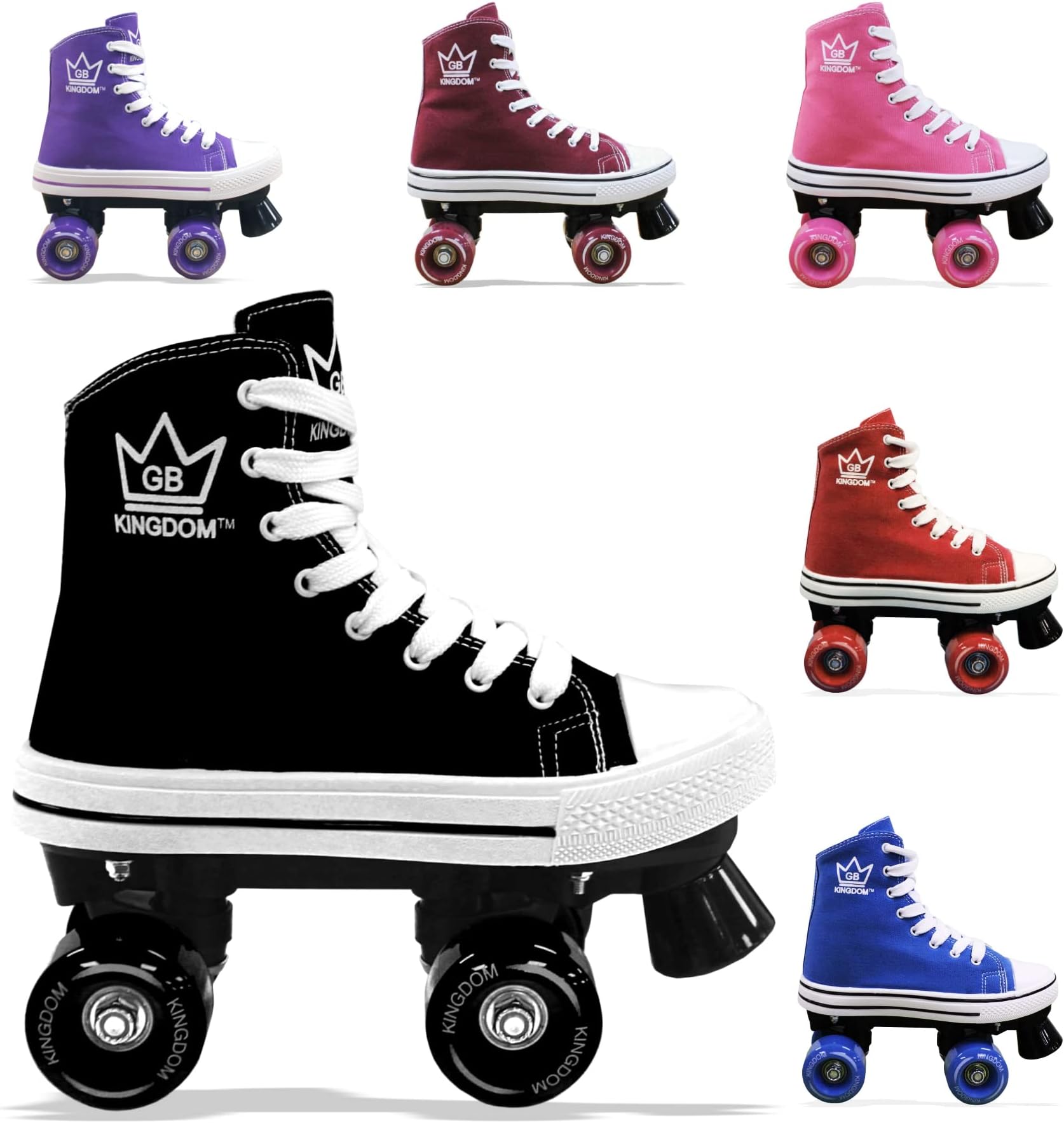 Kingdom GB HI-PE Canvas Plimsoll Style Quad Wheels Roller Skates For Kids Girls Womens Adult Rollerboots Indoor Outdoor Use Abec-7 Bearings