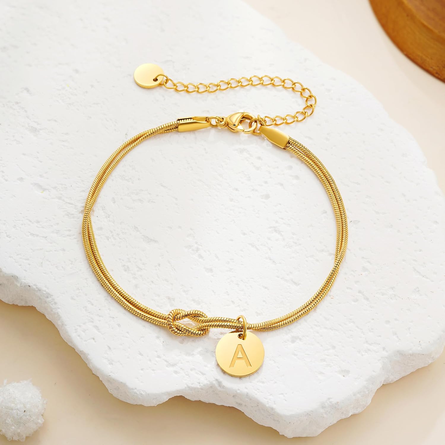 Gold Initial Bracelets for Women Girls - 18K Gold Plated A-Z Initial Bracelet Dainty Knot Bracelet Gold Bracelets for Women Teen Girl Gifts Trendy Stuff - Image 6