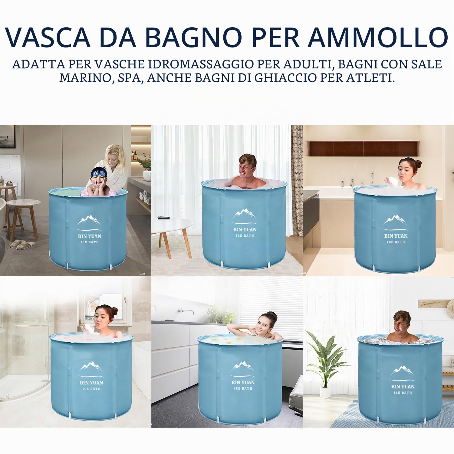 Vasca Da Bagno Ghiaccio Pieghevole Portatile per Adulti, 70x68cm Ice Bath Tub Freestanding, per Soaking Spa, Sale