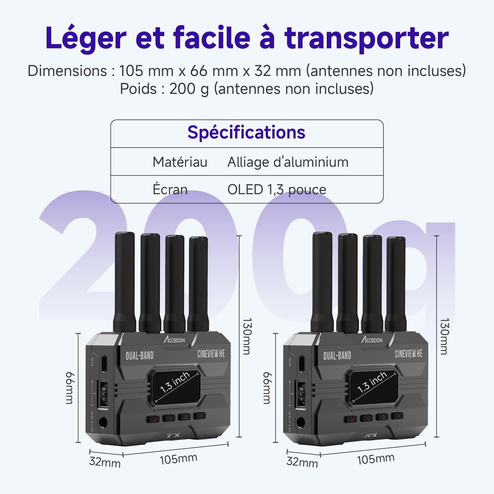 Accsoon Émetteur CineView HE - Transmetteur Vidéo Sans Fil Professionnel 2.4G/5GHz avec Sortie HDMI Loop-Out, Écran OLED, Faible Latence <0.06s, Portée 350m, surveillance de 4 appareils