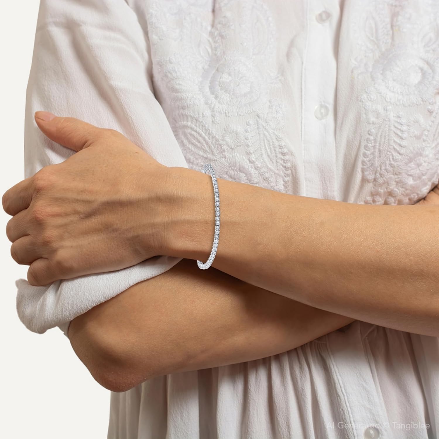 P3 POMPEII3 Pompeii 3 Carat Round Cut Lab Grown Diamond Tennis Bracelet In 14k White Gold 7" (GH,VS2) - Image 5