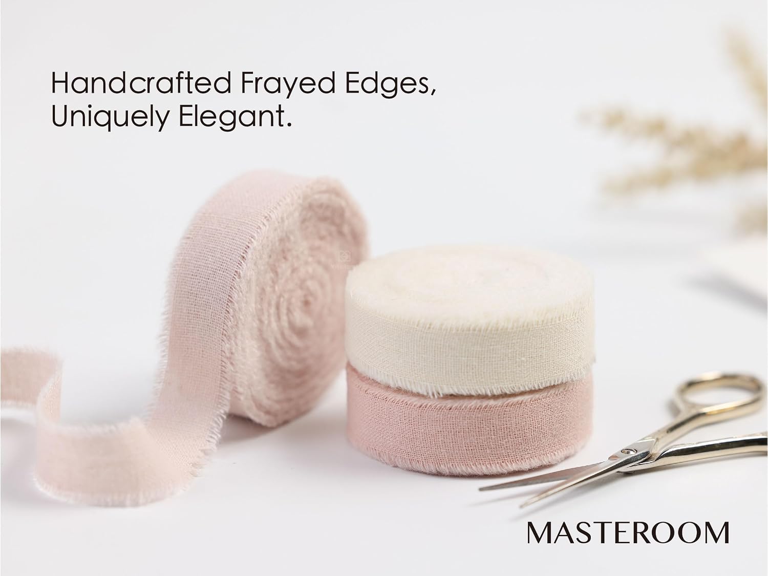 Cotton Ribbon 5/8" X 21 Yd Ivory/Blush/Dusty Pink Handmade Frayed Fabric Ribbon for Gift Wrapping, Wedding Invites, Bridal Bouquets, Baby Showers, Holiday Decor & DIY Crafts.
