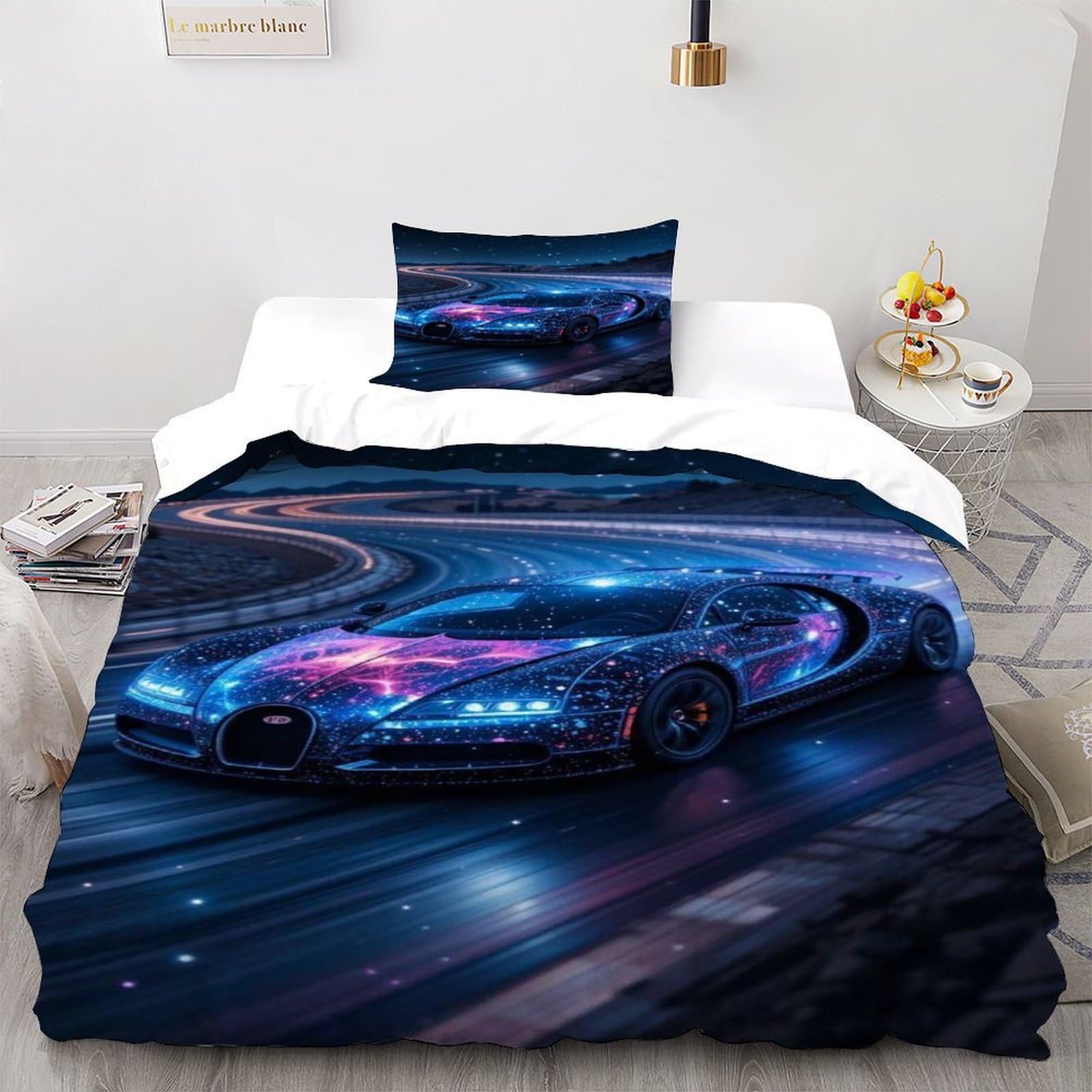 Housse de couette sports voiture starry pour décorer une chambre de jeune passionné de circuit