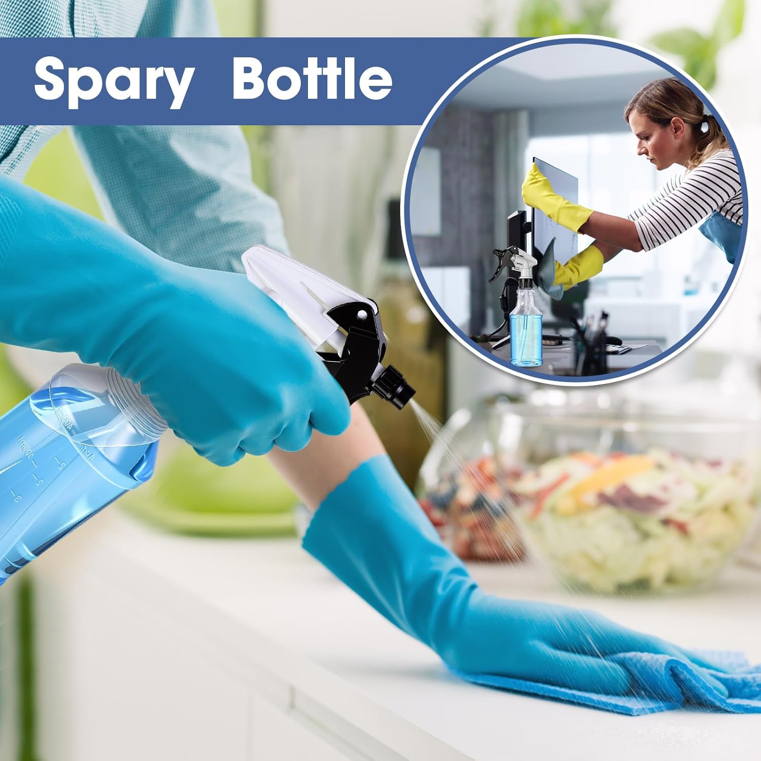 Eccliy 20 Pack 16oz Empty Spray Bottles, Leakproof Cleaning Bottles with Measurement and Adjustable Nozzle for Housekeeping, Commercial Use(Clear Cylinder,Black White Spray Head)