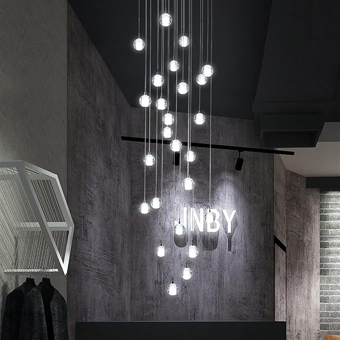 ZXHStore 25 glazen bal trap lange kroonluchter, creatieve duplex appartement villa hanglamp multi-verlichting opknoping lamp, 250cm hoogte verstelbaar (Color : White light) photo 3