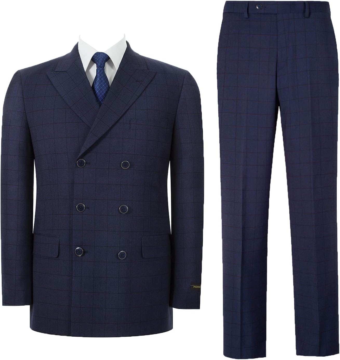 Amy Lorenzo Men's 2-Piece Classic Fit Double Breasted Peak Lapel Plaid Suit