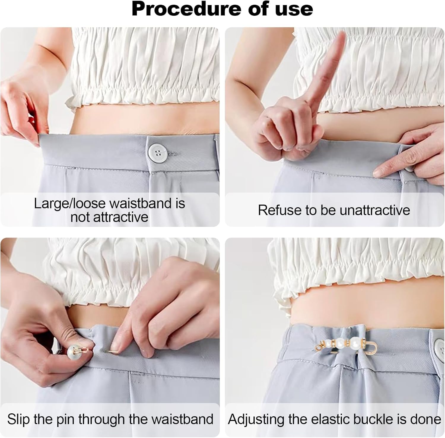 8 Pcs Pearl Brooch Pins, Safety Pins for Clothes, Faux Pearl Brooches for Women Girls Pant Waist Tightener Pearl Pins for Women Girls Pants Extender Safety Pins