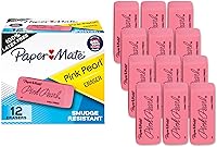Paper Mate Pink Pearl Erasers, 12 Pack - Latex-Free, Smudge-Resistant for School, Art & Exams