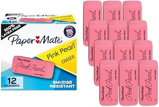 Paper Mate Pink Pearl Erasers, 12 Pack - Latex-Free, Smudge-Resistant for School, Art & Exams