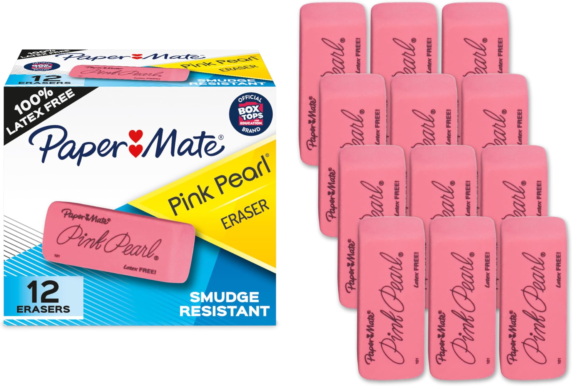 Paper Mate Pink Pearl Erasers, Large, 12 Count