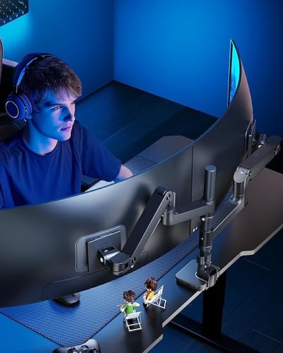 Miniatura 8 de ARES WING Soporte de monitor doble para apilamiento de monitor curvado ultra ancho y resistente, se adapta a 17-49 pulgadas, soporte vertical de