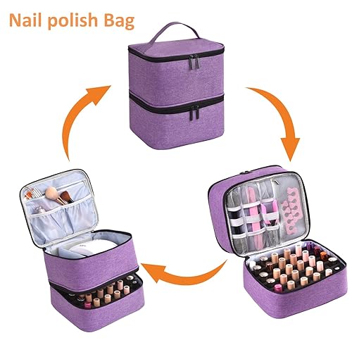 Miniatura 6 de Organizador de esmalte de uñas, capacidad para 30 botellas y lámpara de uñas, organizadores de uñas de doble capa y almacenamiento, bolsa de esmalte