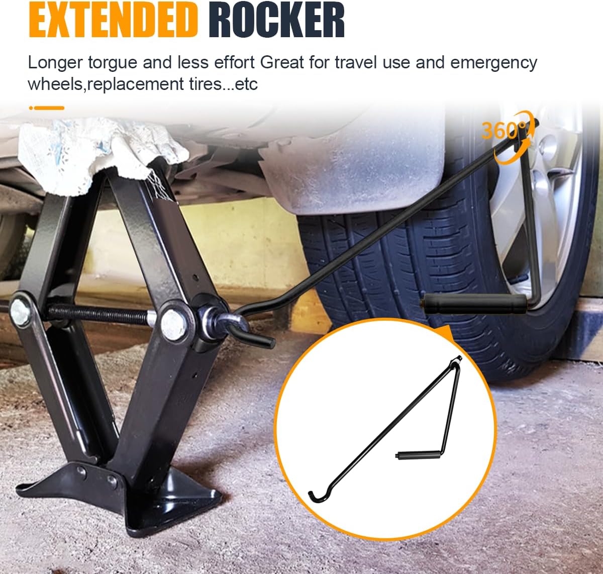 Car Tire Wheel Scissor Jack Handle, Metal Hand Crank Handle Replacement, Labor-Saving Wheel Quick Lift Lug Handles Wrench, Universal Automotive Repair Tool for Cars, Trucks, SUVs (Black)
