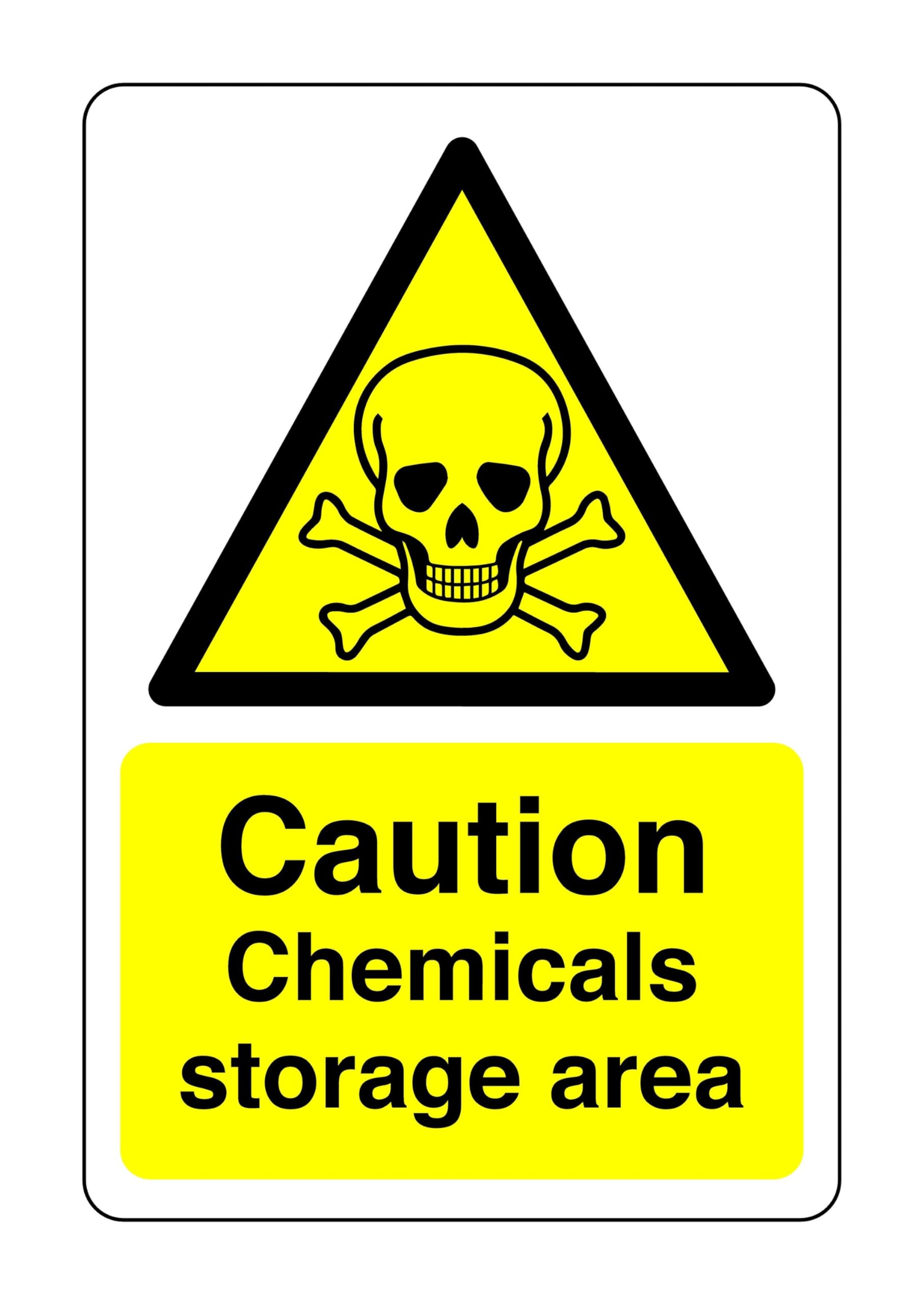 Safety First Display Ltd Yellow/Black Caution Chemicals Storage Area Sign - Corrosive, Hazardous, Chemicals, Harmful, Irritant - 1.2Mm Rigid Plastic For Indoor/Outdoor Usage (200Mm X 150Mm) Viewing Distance Within 5M.