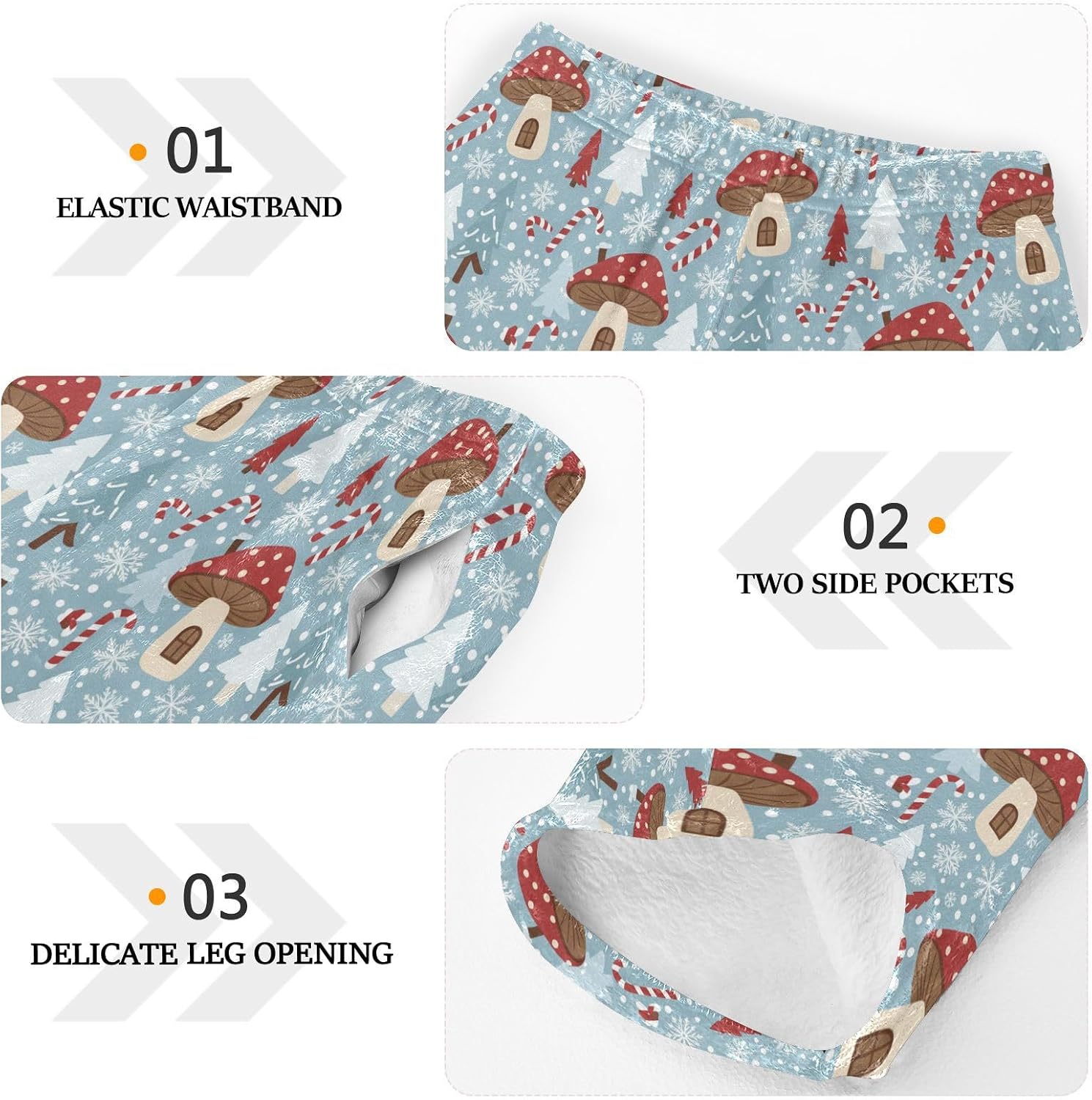 Winter Mushroom Candy Blue Print Plush Pajama Pants Sleepwear Bottoms Lounge Fleece Pants with Elastic Waist, S-XL