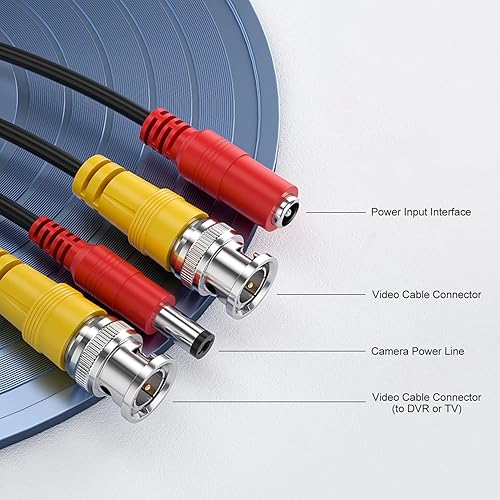 Miniatura 2 de WILDHD Cable BNC de 150 pies todo en uno Siamés BNC de video y cámara de seguridad eléctrica, cable CCTV con 2 conectores hembra para todos los