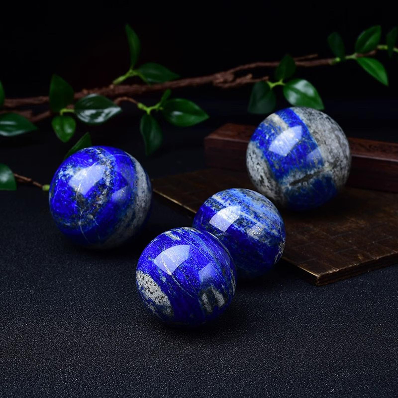Bolas de cristal de cuarzo de lapislázuli con soporte de madera, esferas decorativas de piedras preciosas para curación y adivinación de energía Reiki