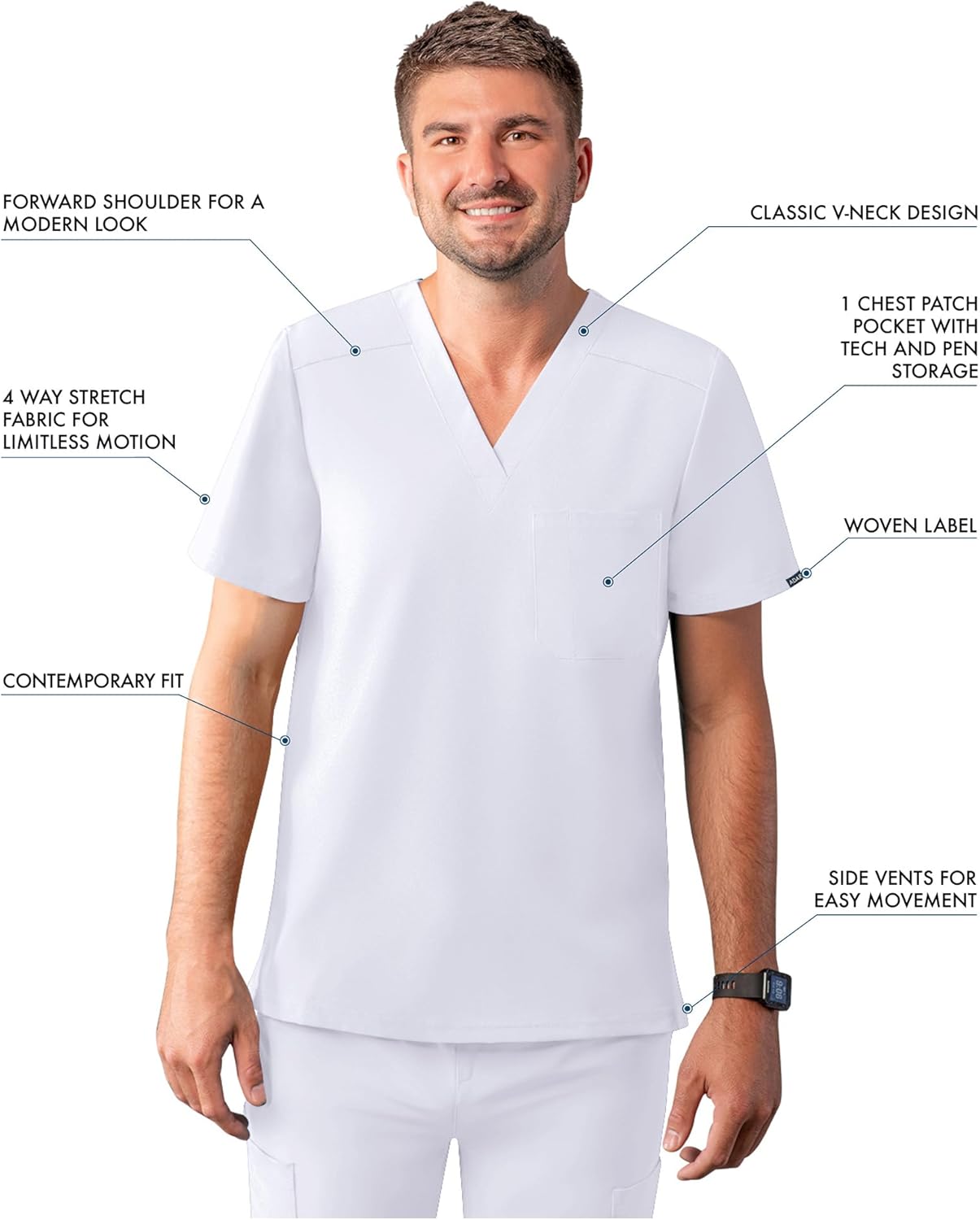 Adar Addition Scrubs for Men - Classic V-Neck Scrub Top - Image 3