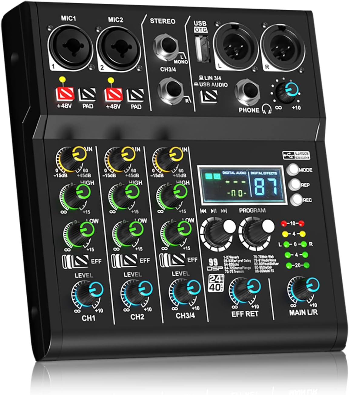 XR-4 professional wireless DJ audio mixer -4-channel Bluetooth controller sound mixer, USB audio interface, with DSP 99 preset effects, used for music production and karaoke (xr-4 black)