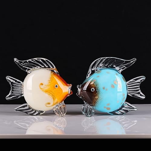Miniatura 6 de Figuras grandes de cristal de peces de vidrio soplado a mano, estatua y escultura de peces para decoración del hogar, pisapapapeles de cristal de