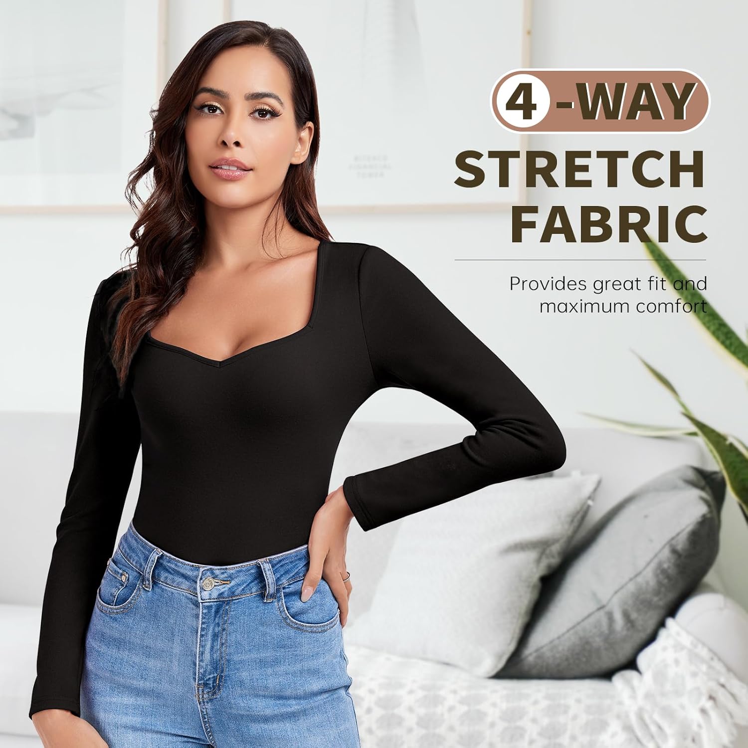 WOWENY Thermal Shirts for Women V Neck Fleece Lined Long Sleeve Base Layer Soft Warm Underwear Tops Cold Weather - Image 4