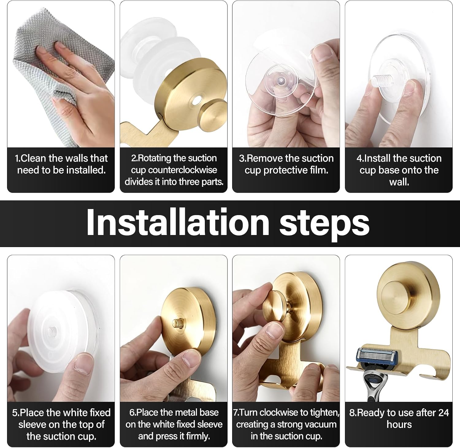 Shower Suction Razor Holder, Stainless Steel No-Drill Bathroom Hook