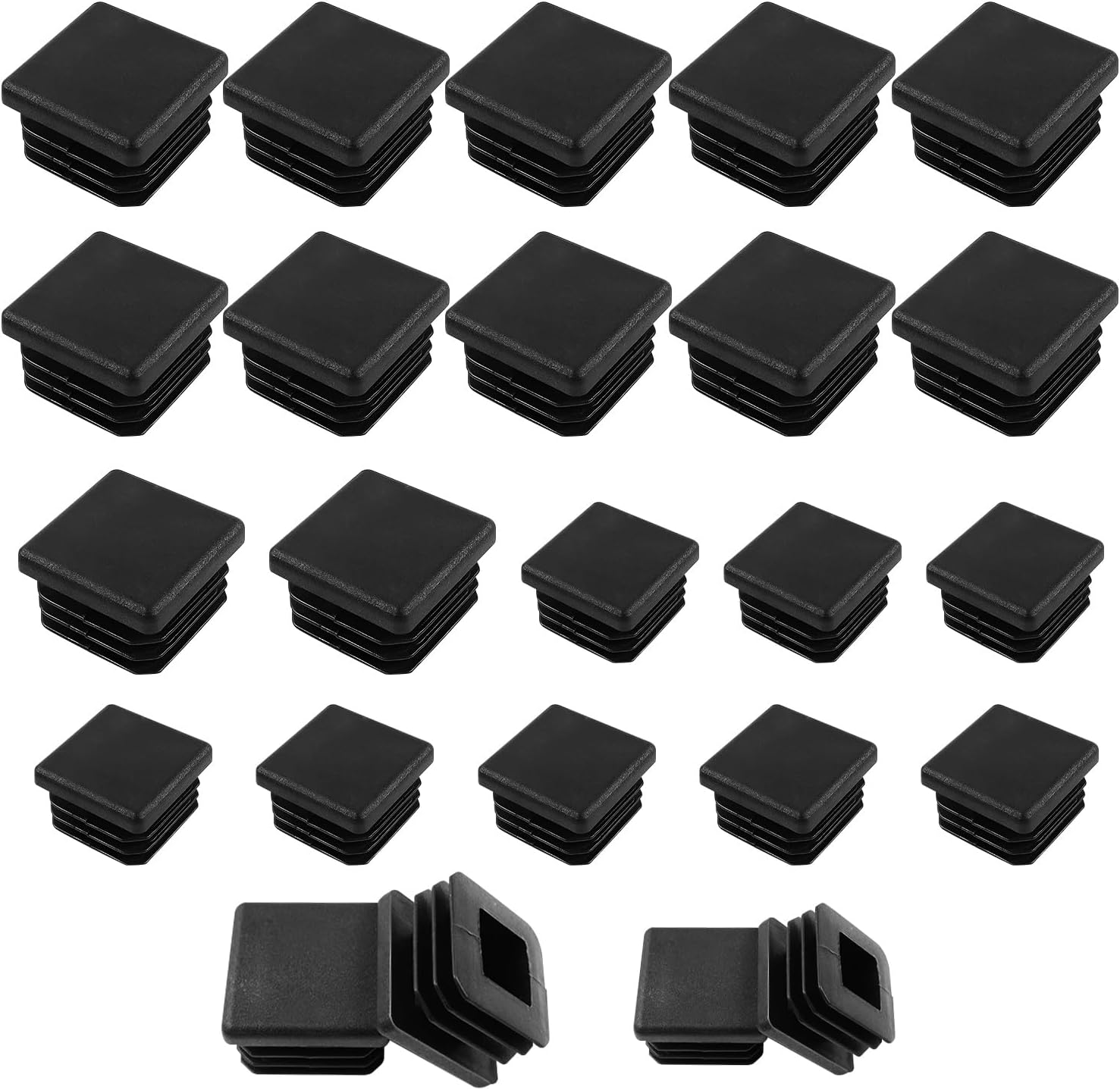 20 Pack End Cap Square Tubing Black Plastic Plug, for End Caps for Metal Tubing, Chair Leg Inserts for Metal Legs 2 Sizes (1'' Inch 0.75'' Inch)