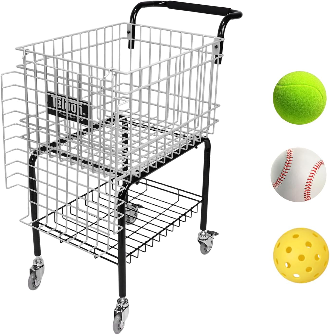 Training Ball Pickup Basket Holds 350 Balls Large Capacity Wheeled Tennis Ball Hopper for Tennis/Pickleball/Baseball/Softball