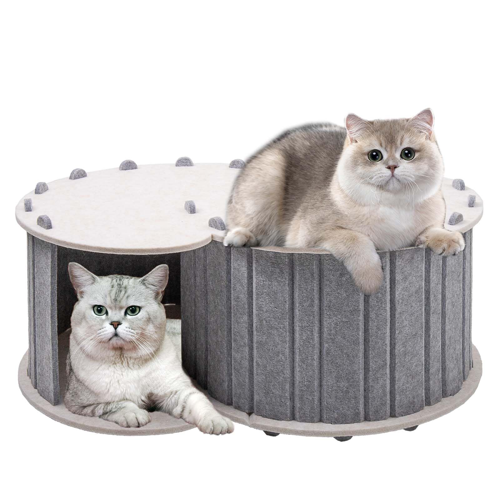 Túnel De Gato,Túnel para Gatos 2 en 1 en Gorma de S,Cueva de Fieltro para Gatos Extraíble,Doble Capa Tubo Juguete para Gatos para Conejos, Gatos y Perros Interiores y Exteriores-Gris